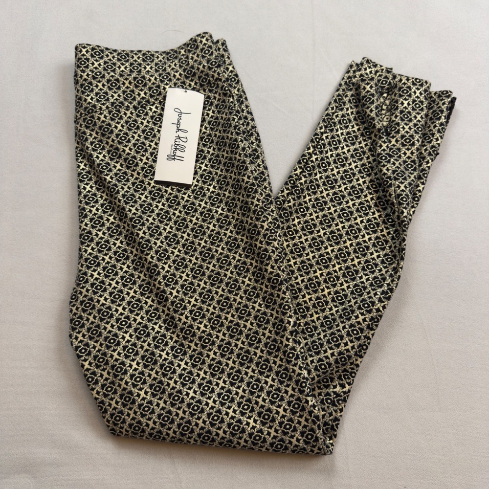 Joseph Ribkoff Women's size 10 Black Gold‎ Jacquard Pull-on Dress Pants NWT